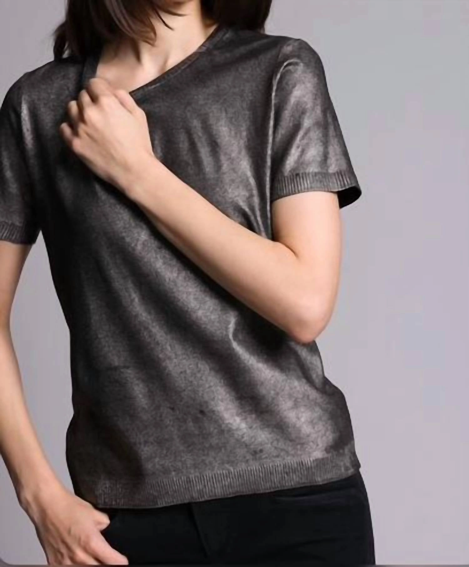 Metallic Print Short Sleeve Crew Tee In Silver