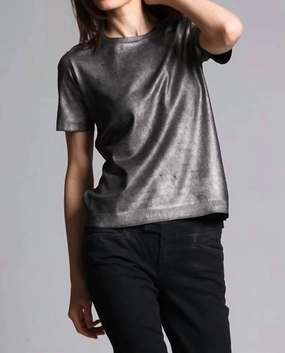Metallic Print Short Sleeve Crew Tee In Silver Tops Womens - camisoles best price