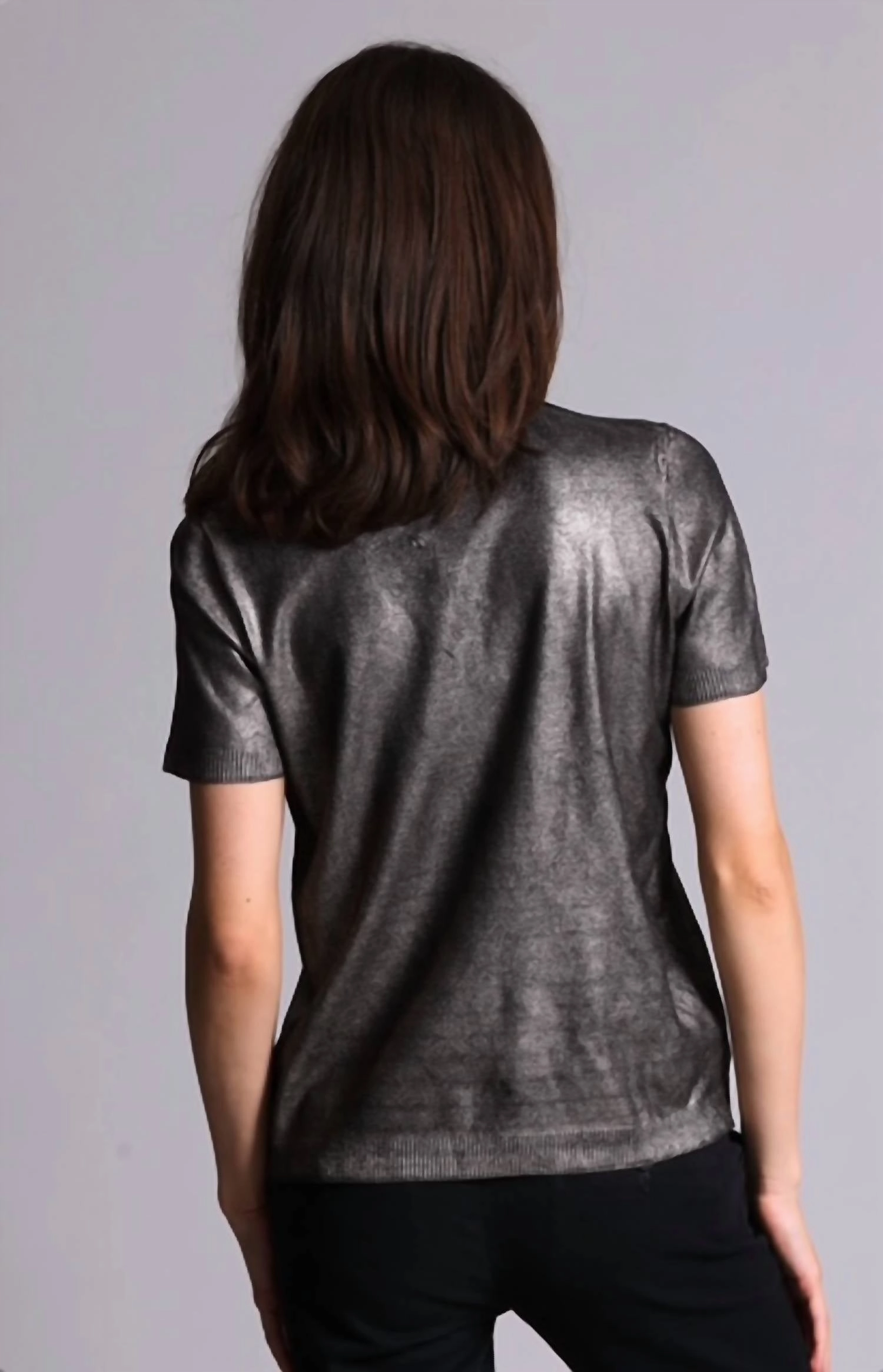 Metallic Print Short Sleeve Crew Tee In Silver