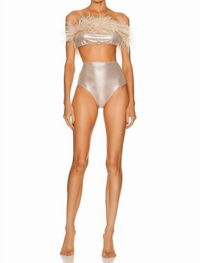 Metallic Strapless Feather Bikini In Golden Swim Womens - plunge bikinis sale