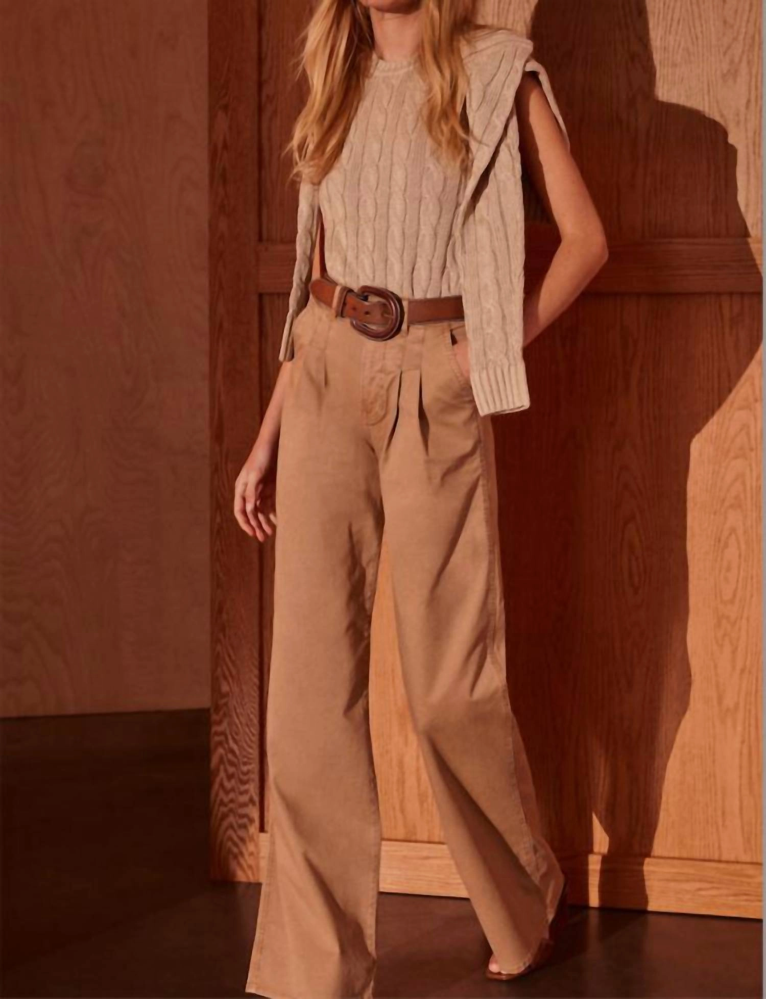 Mia Wide Leg Trouser In Khaki