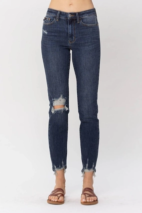Mid Rise Chopped Hem Relaxed Denim Jeans In Blue womens trousers outlet
