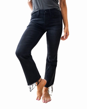Mid Rise Distressed Hem Crop Jean In Black womens high-waisted pants online