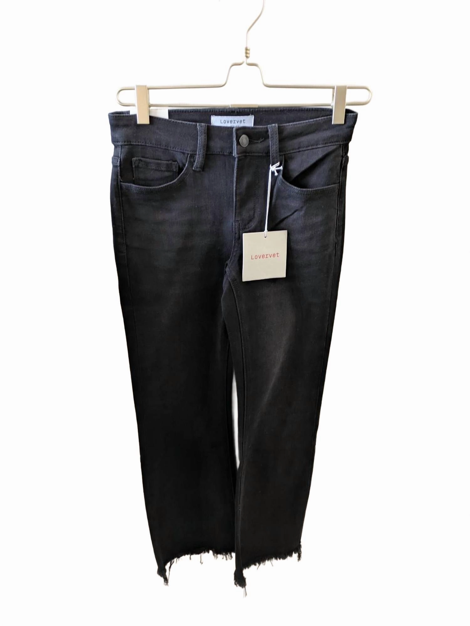 Mid Rise Distressed Hem Crop Jean In Black