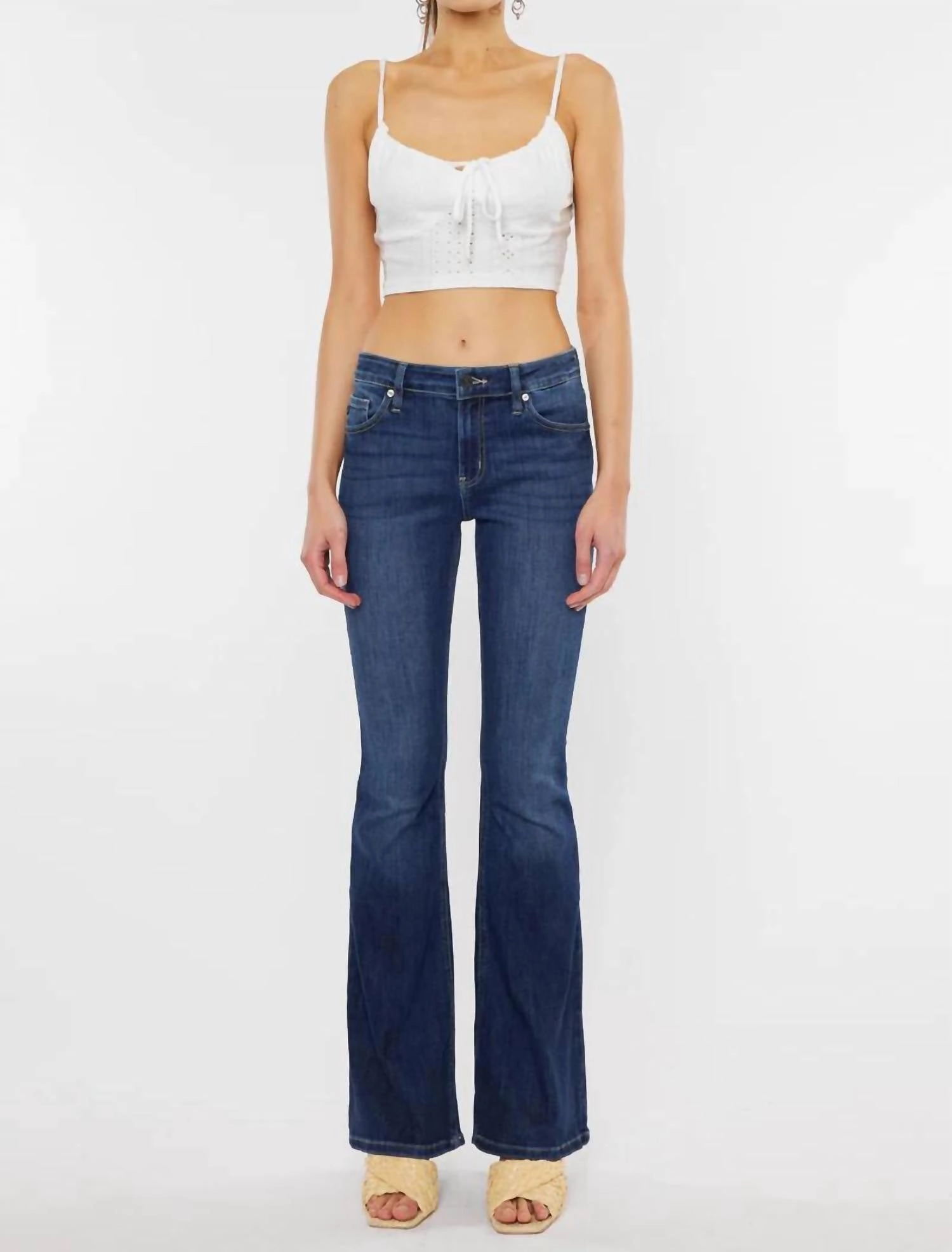 Mid Rise Flare Jean In Medium Wash womens palazzo trousers online