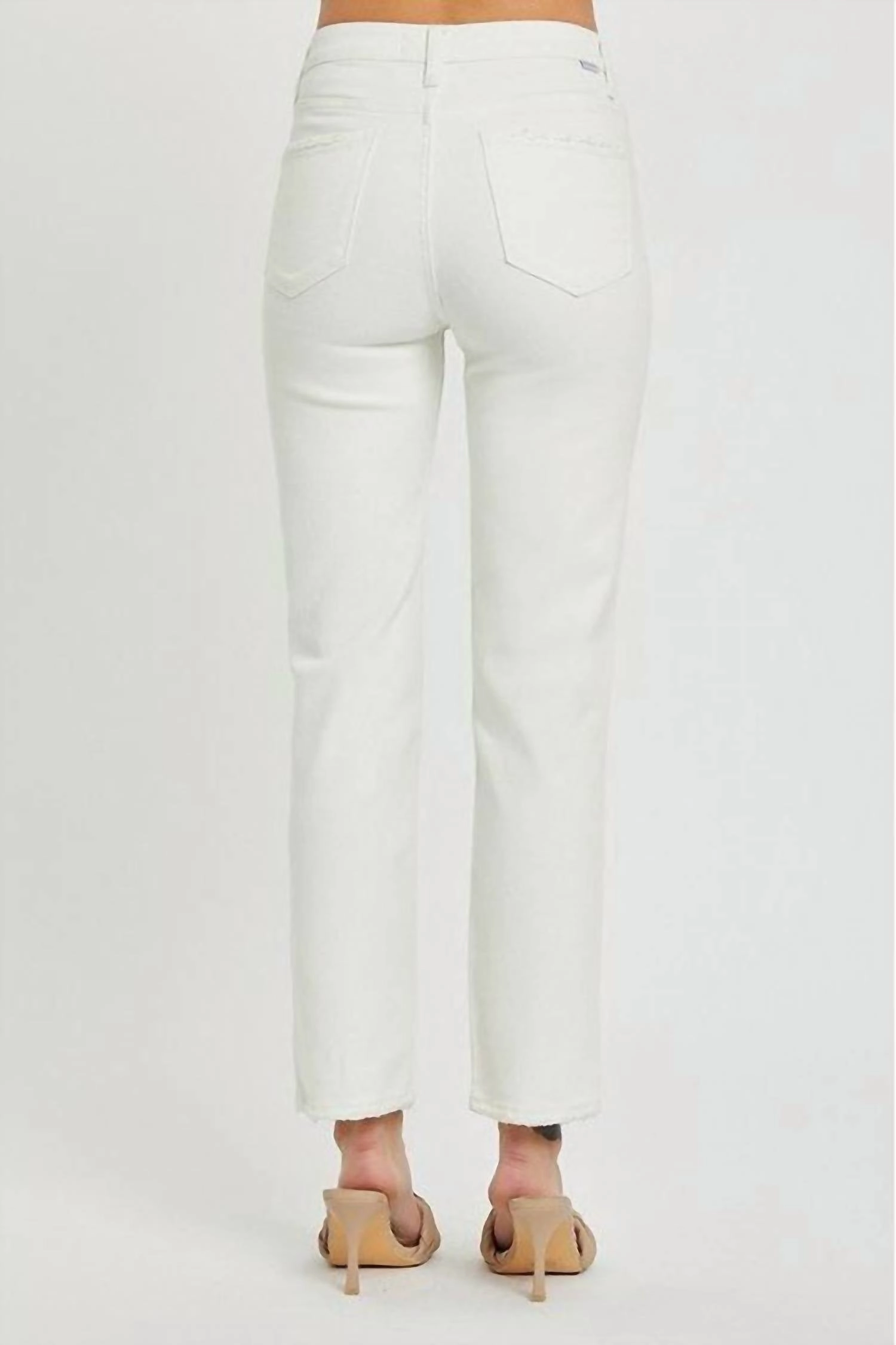 Mid-Rise Tummy Control Tapered Pants In White