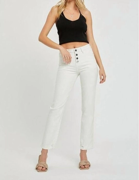 Mid-Rise Tummy Control Tapered Pants In White womens corduroy pants cheap