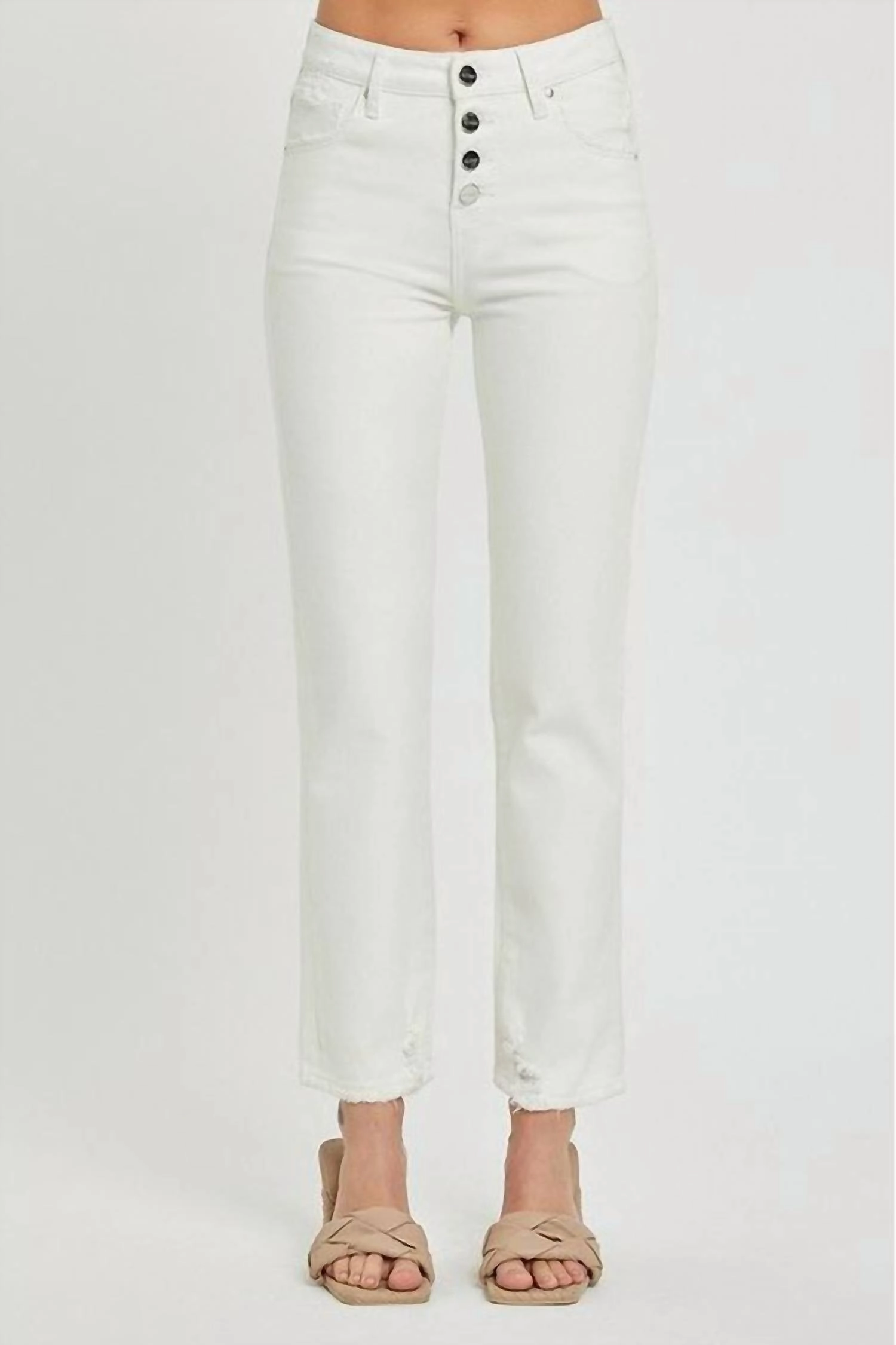 Mid-Rise Tummy Control Tapered Pants In White
