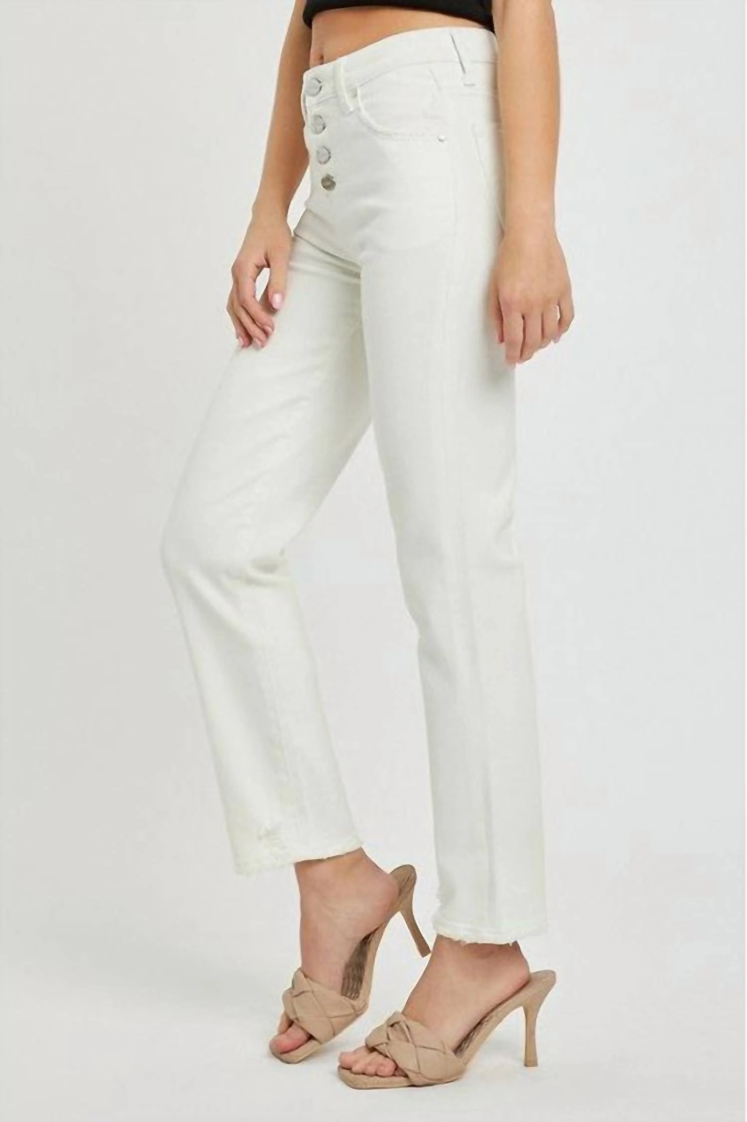 Mid-Rise Tummy Control Tapered Pants In White