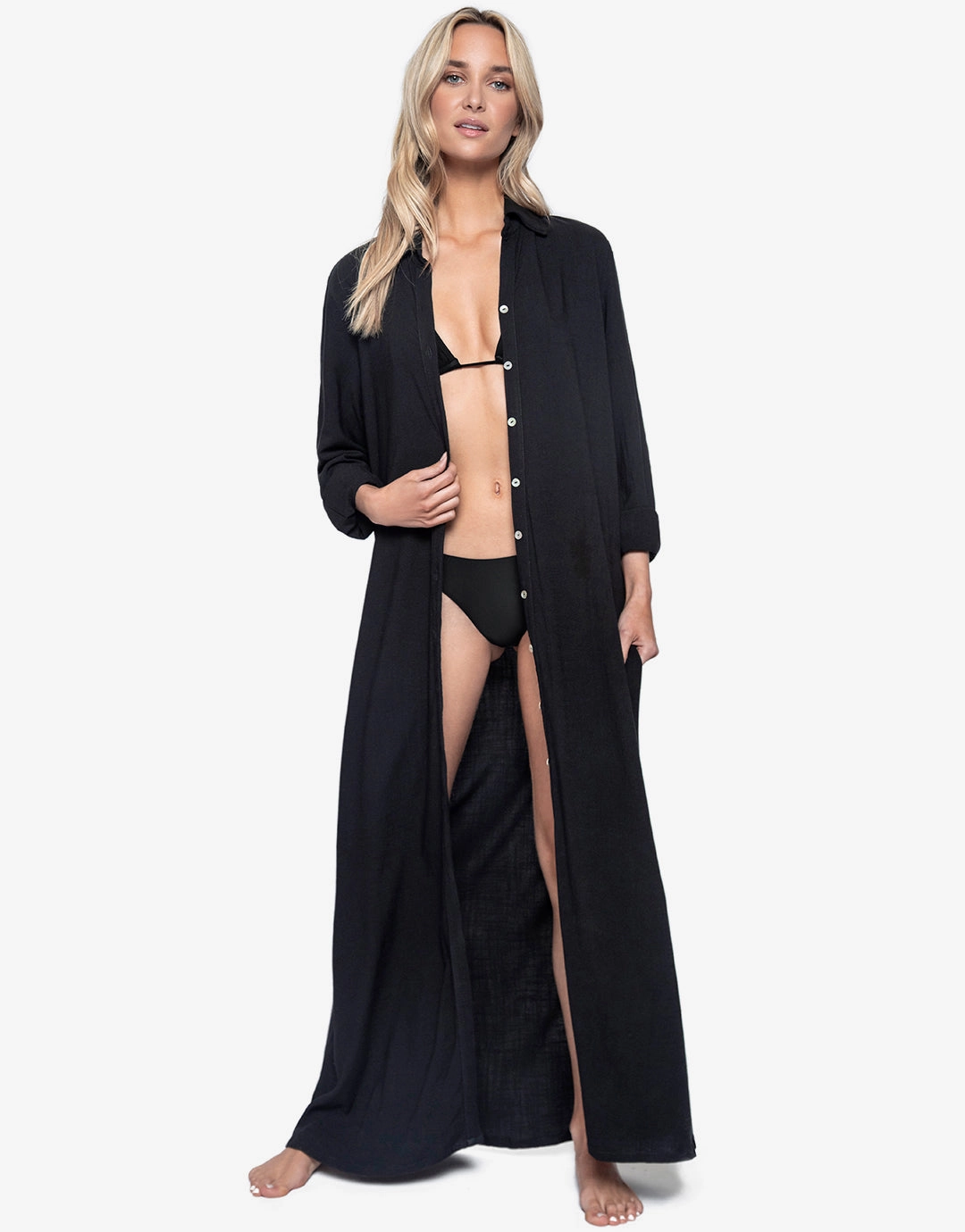Midnight Billie Button Maxi Shirt Cover Up - Black Swim Womens - swimwear sale