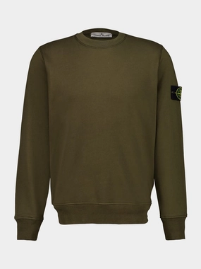 Military Green Sweatshirt with Side Logo Tops Mens - thermal tops