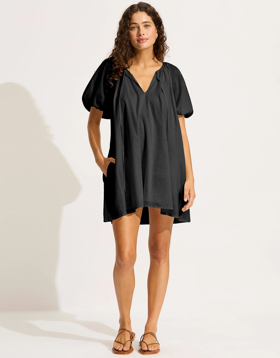 Mini Babydoll Beach Dress - Black Swim Womens - bikinis clearance
