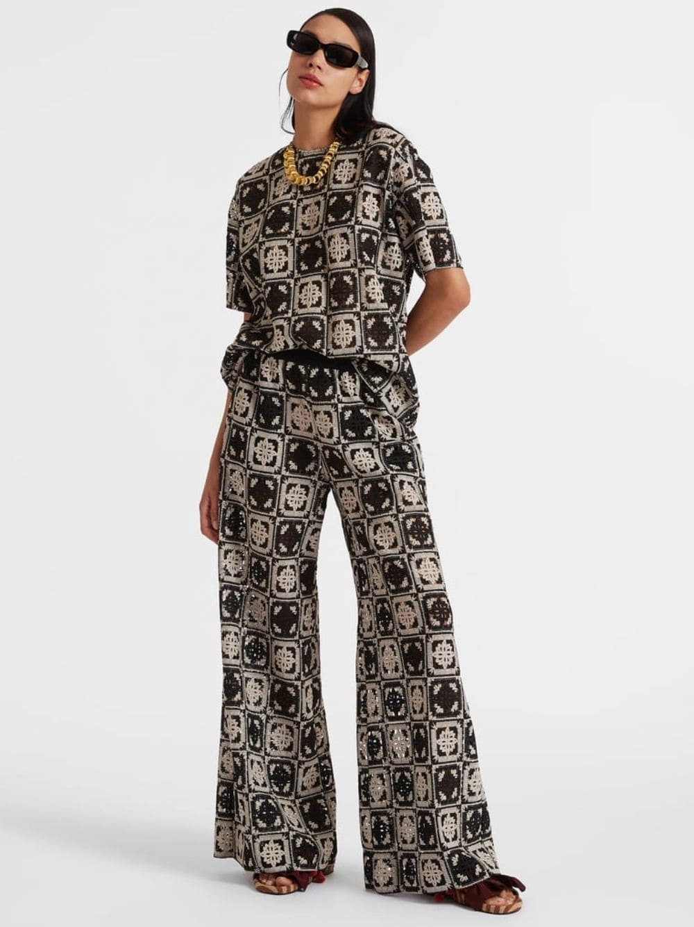Mini Tiles Macram Palazzo Pants