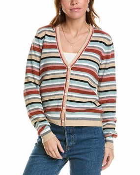 Minnie Rose Weekend Texture Stripe Cashmere-Blend Cardigan Tops Womens - silk tops clearance