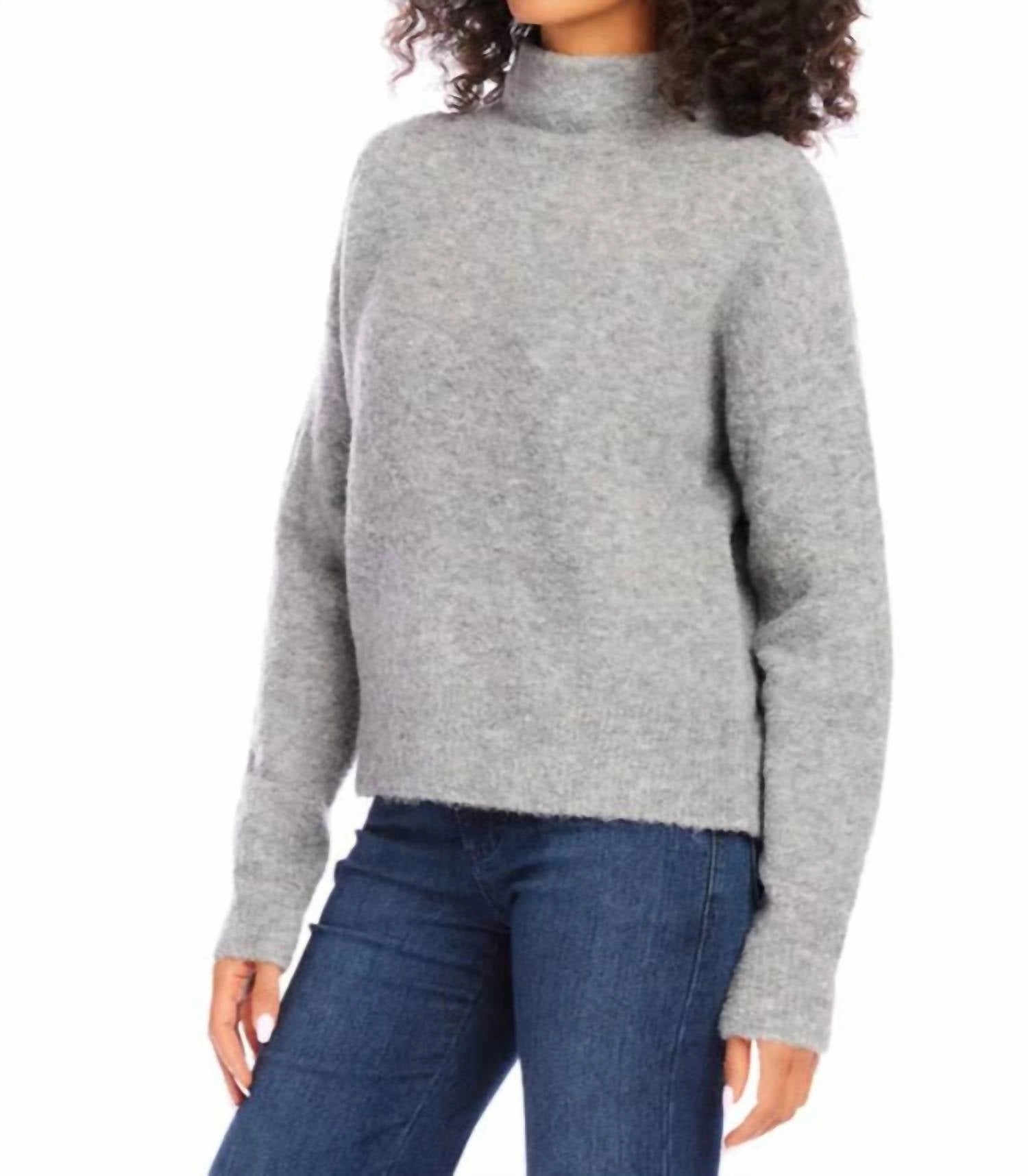 Mock Neck Boucle Sweater In Gray