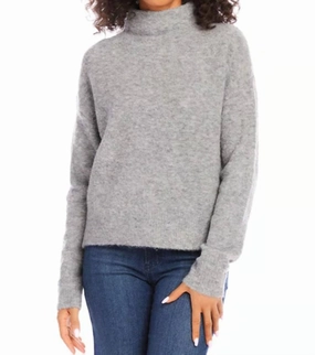 Mock Neck Boucle Sweater In Gray Tops Womens - camisoles best price