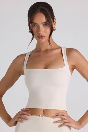 Modal Bow-Detail Crop Top in Ivory Tops - tops on sale