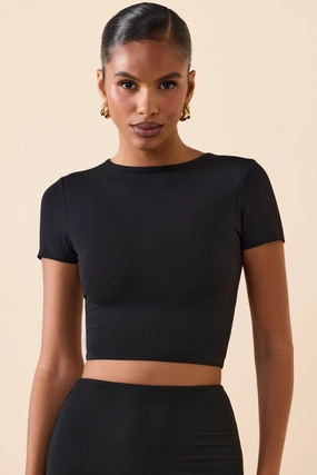 Modal Cap-Sleeve Crop Top in Black Tops - tops on sale