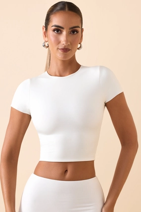 Modal Cap-Sleeve Crop Top in White Tops - tops on sale