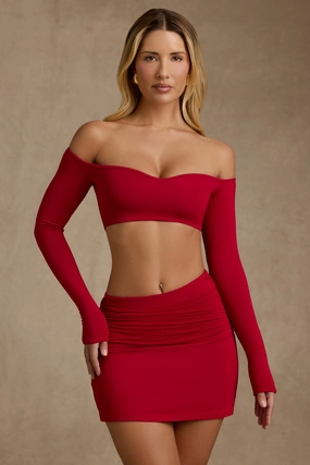 Modal Contrast-Trim Crop Top in Red Tops - basic tees cheap