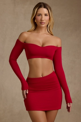 Modal Contrast-Trim Crop Top in Red Tops - tops on sale