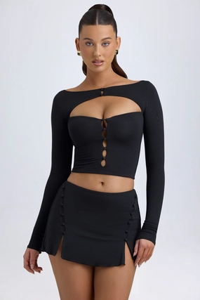 Modal Cut-Out Button-Detail Top in Black Tops - basic tees cheap