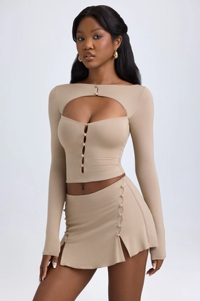 Modal Cut-Out Button-Detail Top in Taupe Tops - basic tees cheap