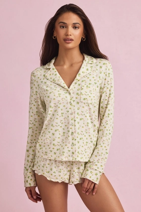 Modal Long-Sleeve Pyjama Top in Lemon Print Tops - basic tees cheap