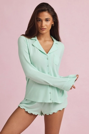 Modal Long-Sleeve Pyjama Top in Mint Tops - basic tees cheap