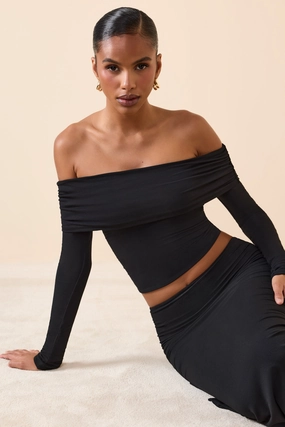 Modal Off-Shoulder Long-Sleeve Top in Black Tops - basic tees cheap