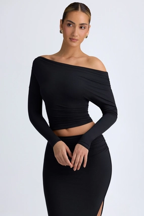 Modal One-Shoulder Ruched Top in Black Tops - basic tees cheap