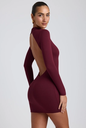 Modal Open-Back Long-Sleeve Mini Dress in Plum Tops - basic tees cheap