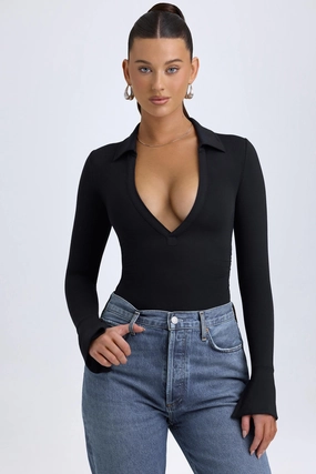 Modal Plunge V-Neck Bodysuit in Black Tops - basic tees cheap