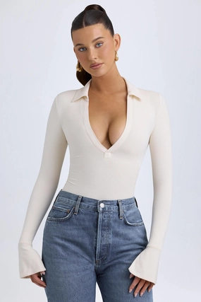 Modal Plunge V-Neck Bodysuit in Ivory Tops - basic tees cheap