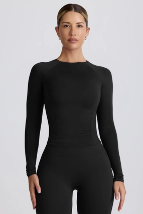 Modal Ruched Long-Sleeve Top in Black Tops - basic tees cheap