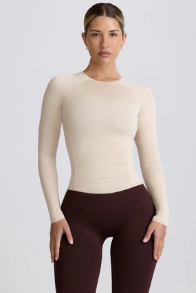 Modal Ruched Long-Sleeve Top in Bone Tops - basic tees cheap