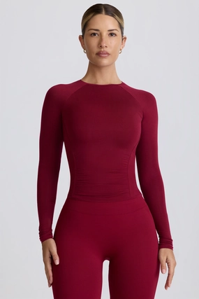 Modal Ruched Long-Sleeve Top in Burgundy Tops - basic tees cheap