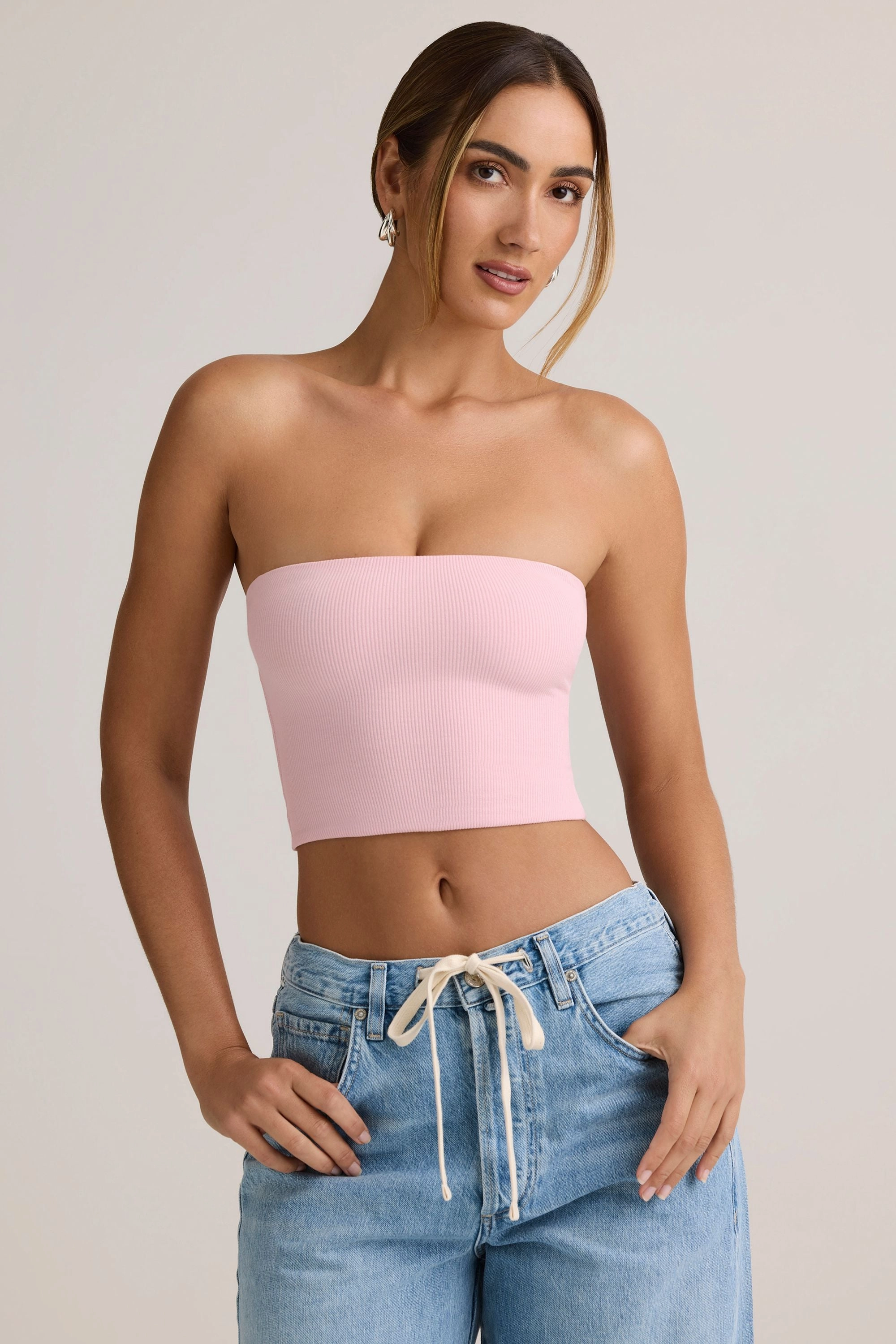 Modal Strapless Crop Top in Baby Pink Tops - tops on sale
