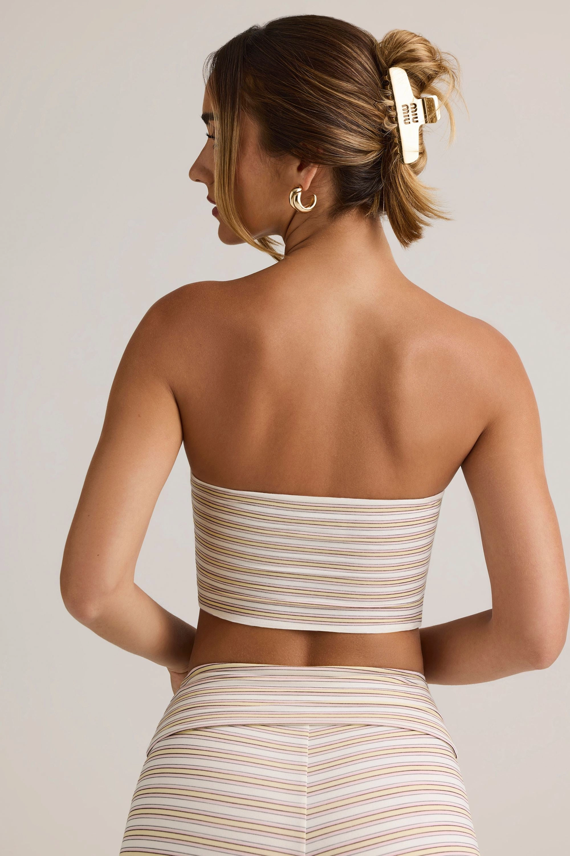 Modal Strapless Crop Top in Pink & Yellow Stripe