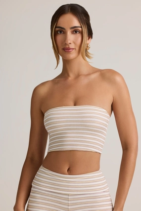 Modal Strapless Crop Top in Pink & Yellow Stripe Tops - tops on sale