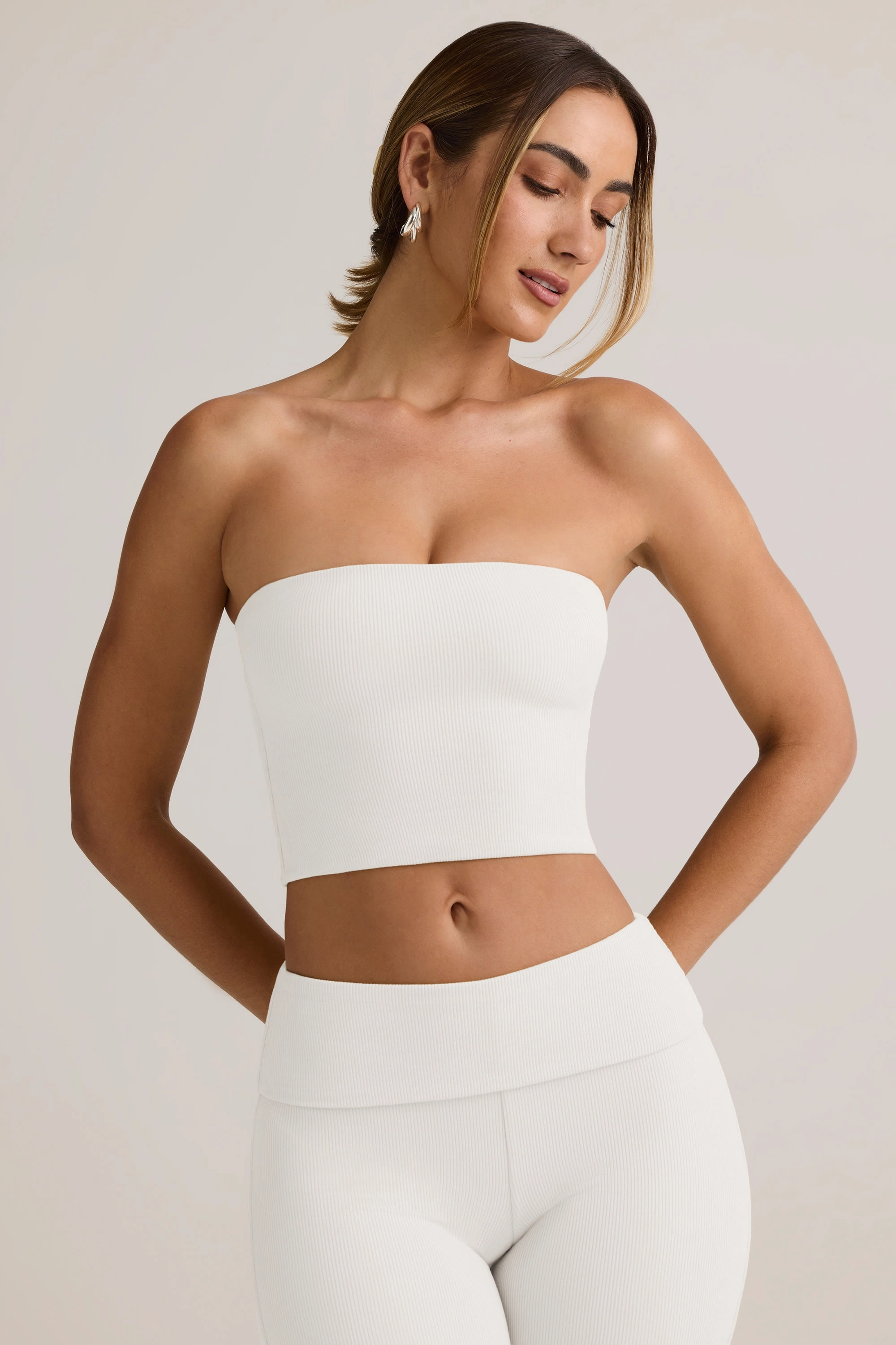 Modal Strapless Crop Top in White Tops - tops on sale