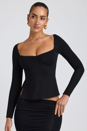 Modal Sweetheart-Neck Top in Black Tops - basic tees cheap