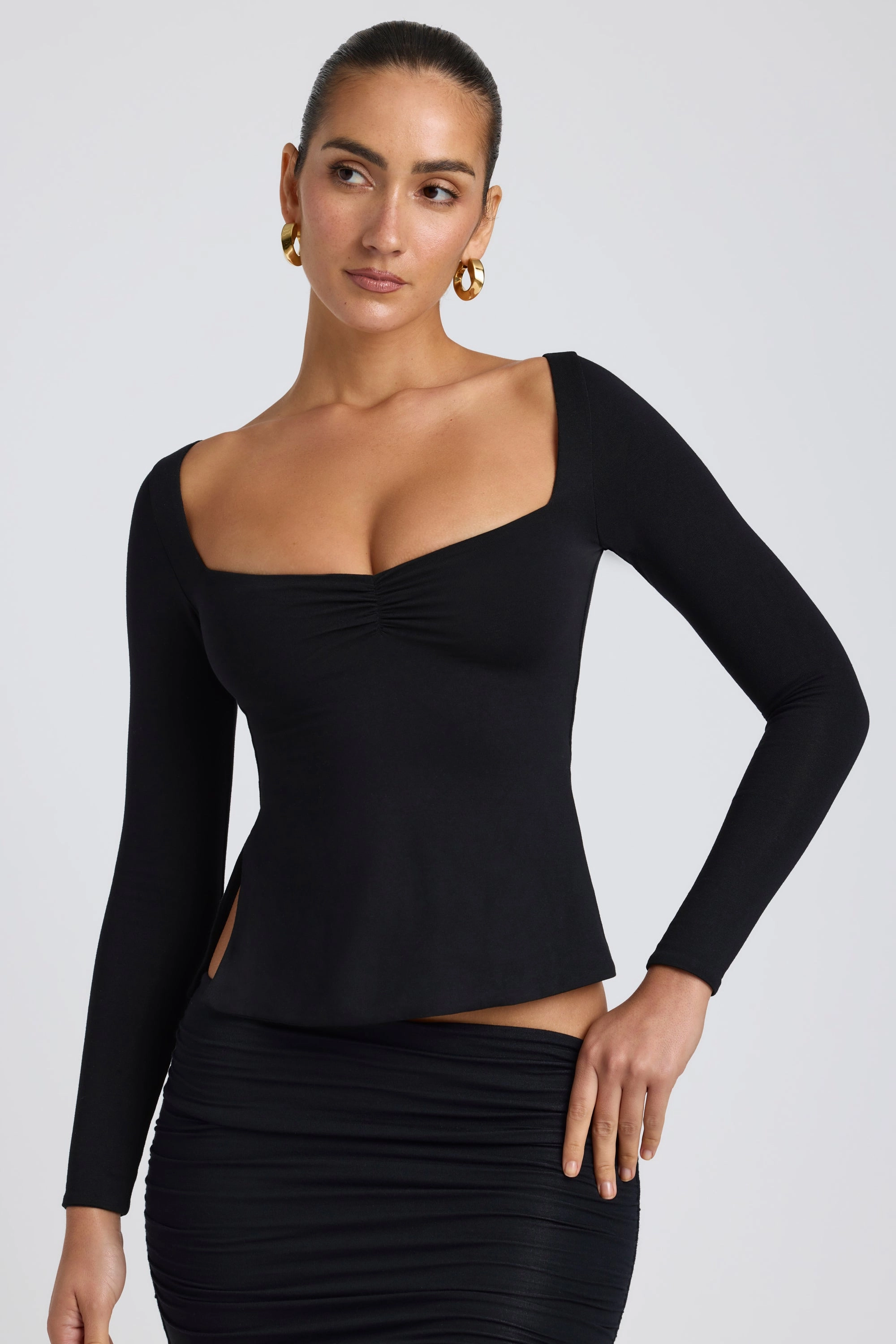 Modal Sweetheart-Neck Top in Black Tops - basic tees cheap