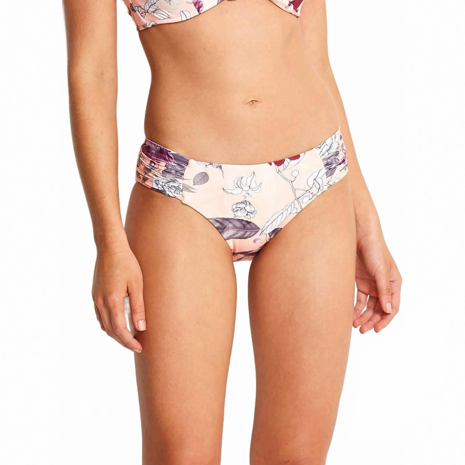 Modern Love Ruched Side Bikini Bottom In Peach Swim Womens - plunge bikinis sale
