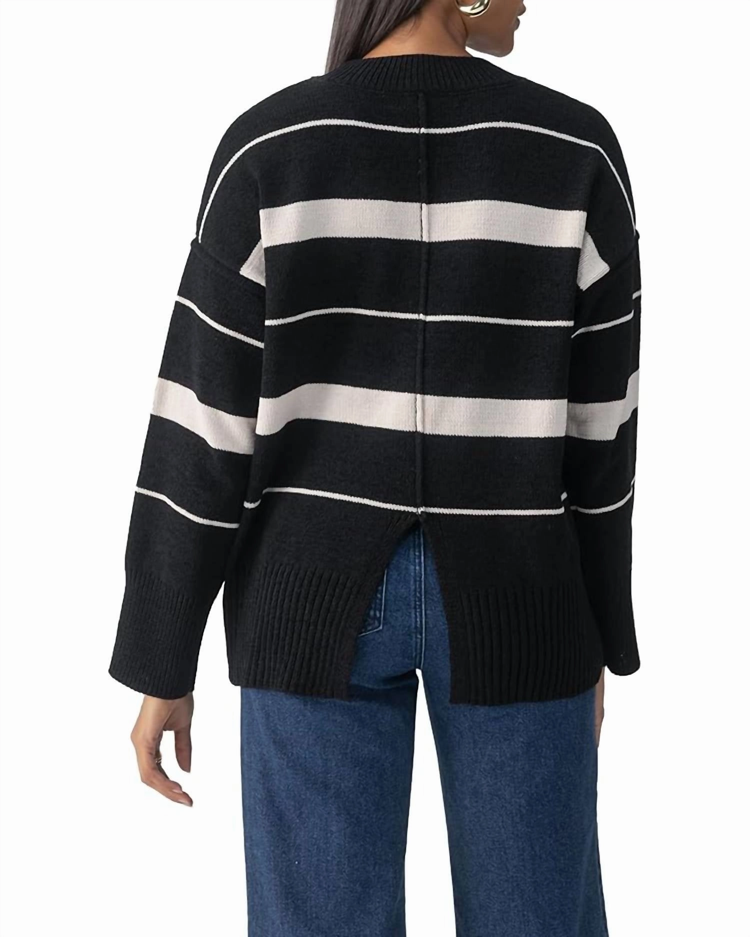 Modern Stripe Tunic Sweater In Black/almond