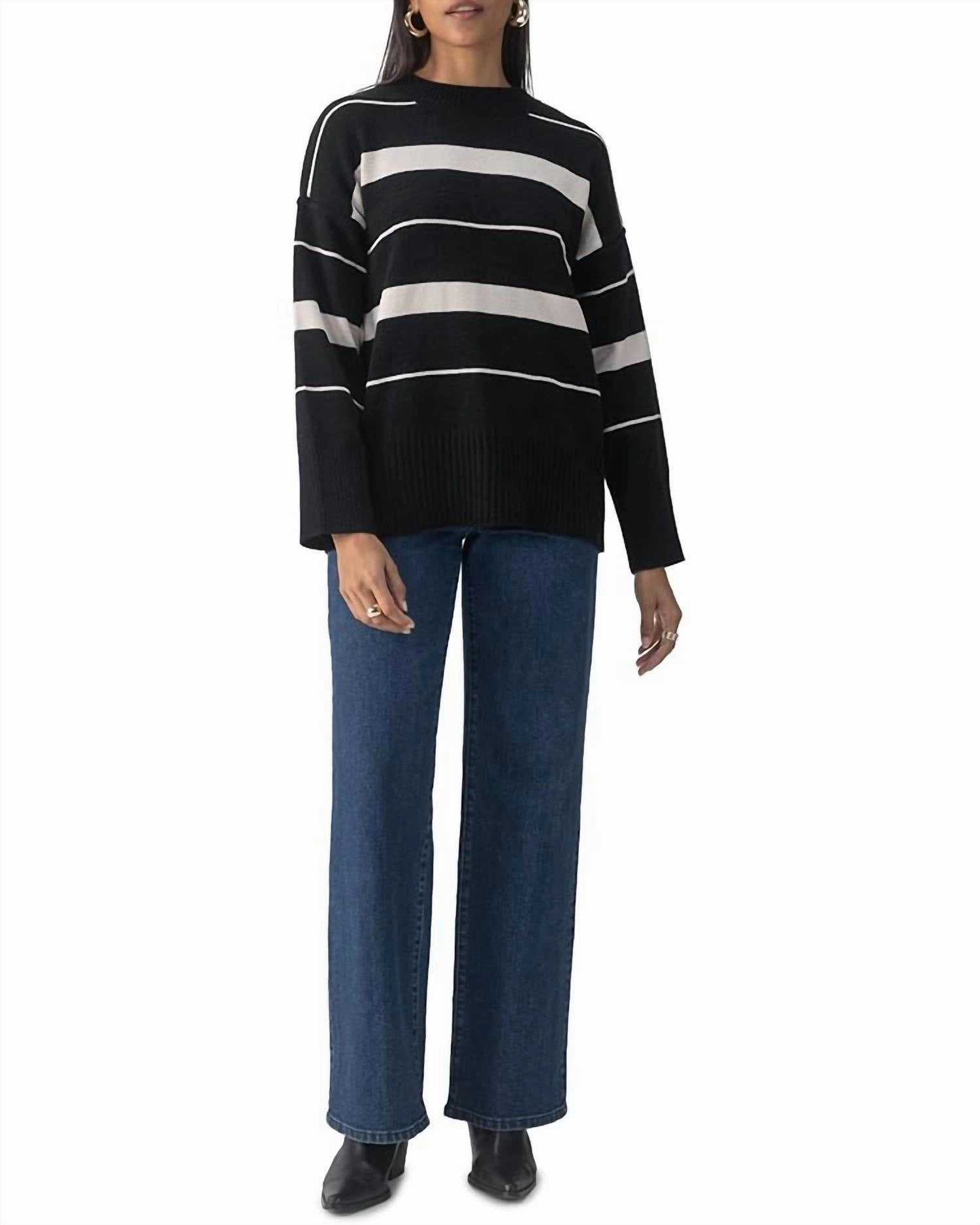 Modern Stripe Tunic Sweater In Black/almond