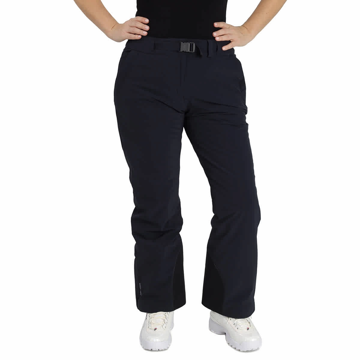 Moncler Ladies Black Buckled Ankle-zip Straight Trousers womens lounge pants clearance