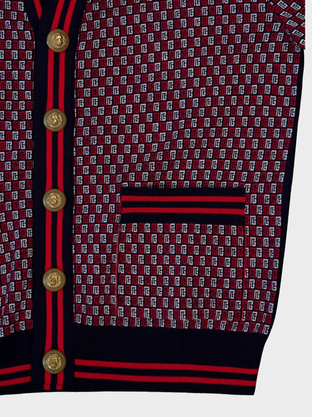 Monogram-Print Checked Wool Cardigan