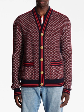 Monogram-Print Checked Wool Cardigan Knitwear Mens - men's sweaters sale