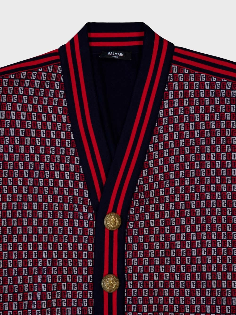 Monogram-Print Checked Wool Cardigan